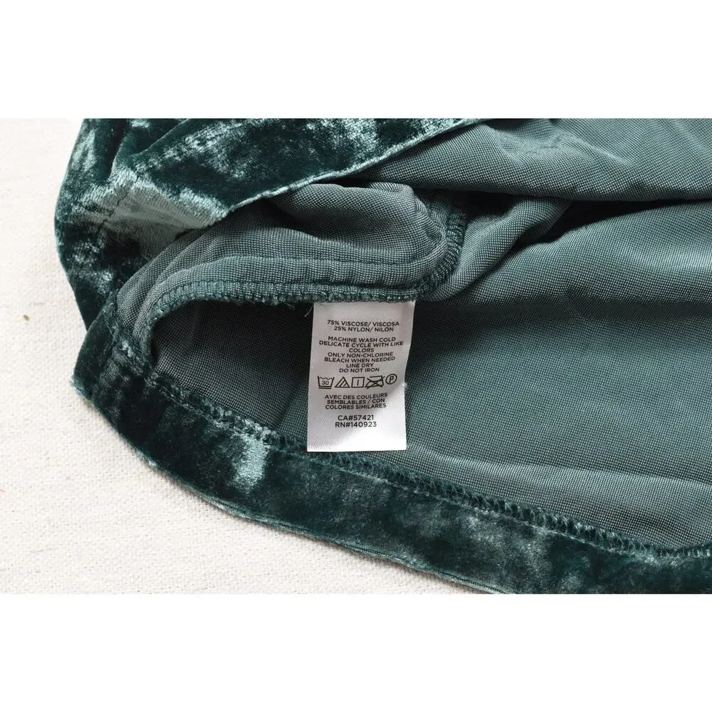 LOFT Women's XS Green Crushed Velvet Puff Sleeve Square Neck Blouse Top